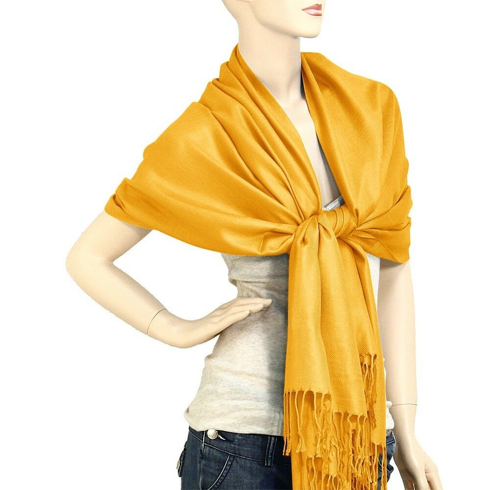 Scarf Poncho Shawl Wrap Tartan Ruana Pashmina Spring Summer Solid Gold Cover - PalmTreeSky