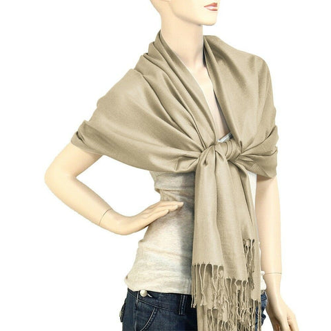 Scarf Poncho Shawl Wrap Tartan Ruana Pashmina Spring Summer Solid Beige Cover - PalmTreeSky