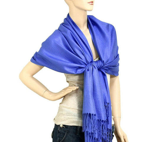 Scarf Poncho Shawl Wrap Tartan Ruana Pashmina Spring Summer Solid RoyalBlu Cover - PalmTreeSky