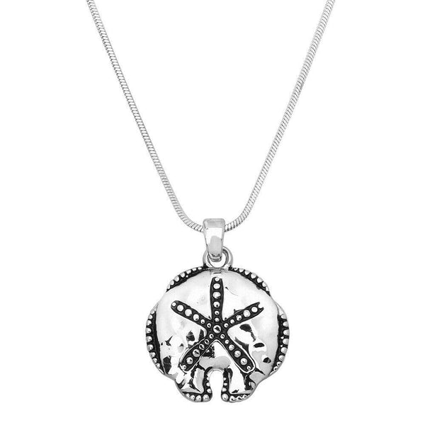 Sand Dollar Necklace Charm Pendant Sea Life Beach Starfish Dot Edge Surf SILVER - PalmTreeSky