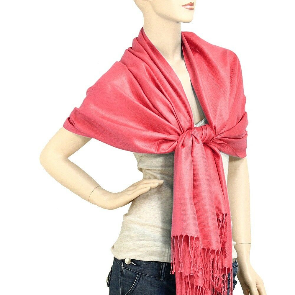 Scarf Poncho Shawl Wrap Tartan Ruana Pashmina Spring Summer Solid CoralPnk Cover - PalmTreeSky