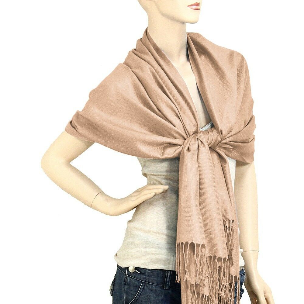 Scarf Poncho Shawl Wrap Tartan Ruana Pashmina Spring Summer Solid Tan - PalmTreeSky