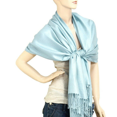 Scarf Poncho Shawl Wrap Tartan Ruana Pashmina Spring Summer Solid Sky Blue Cover - PalmTreeSky