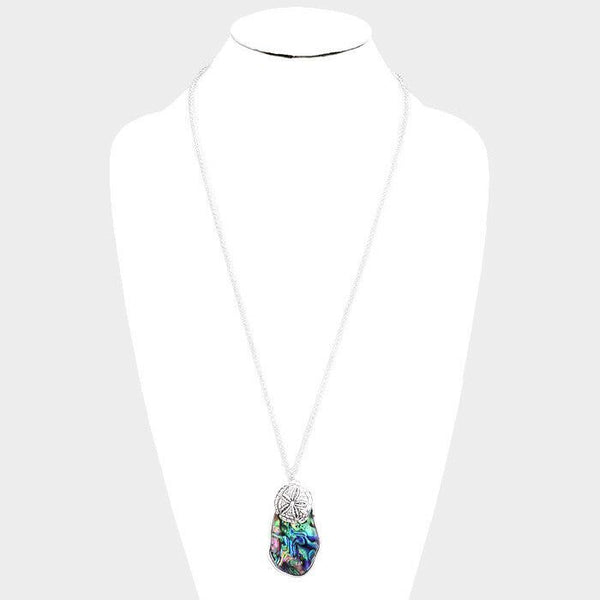 Sand Dollar Necklace Long Chain Abstract Abalone Shell Starfish SILVER SeaLife - PalmTreeSky