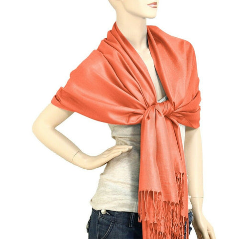 Scarf Poncho Shawl Wrap Tartan Ruana Pashmina Spring Summer Solid Orange Cover - PalmTreeSky