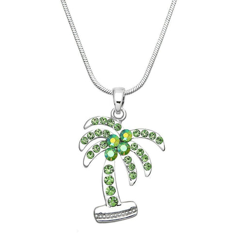 Palm Tree Necklace Pendant Charm Pave Rhinestone Tropical Sea Life SILVER GREEN - PalmTreeSky