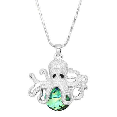 Octopus Necklace Metal Pendant Abalone Shell Silver Beach Surfer Sea Life Small - PalmTreeSky