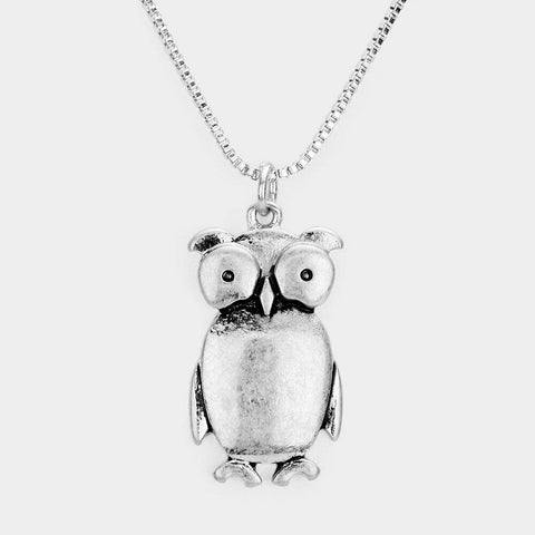 Owl Necklace 1.2" Cutout Pendant Animal Eyes Wisdom Night Bird Jewelry SILVER - PalmTreeSky