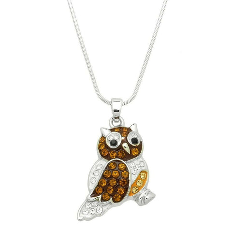 Owl Necklace Crystal Rhinestone Wisdom Feather Tree Night Pendant Metal SILVER - PalmTreeSky