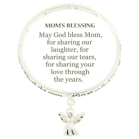 Mom Bracelet SILVER Moms Blessing Angel Charm Love Inspirational Message Jewelry - PalmTreeSky