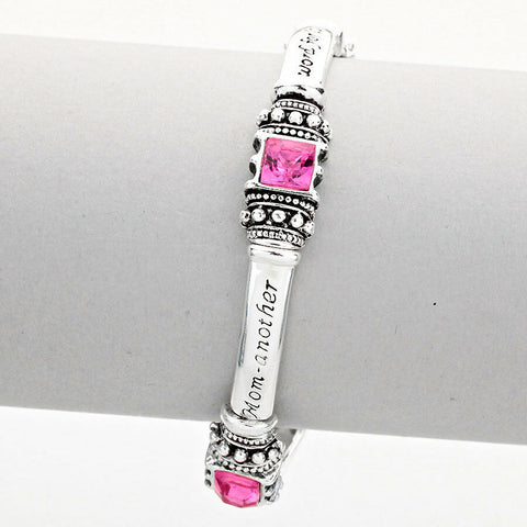 Mom Bracelet PINK Crystals Mother Another Word for Love SILVER Inspirational - PalmTreeSky