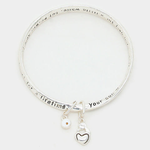 Mom & Son Bracelet Bangle Heart Charm SILVER Hold Head Heart Life Message Quote - PalmTreeSky