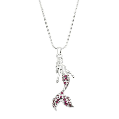 Mermaid Necklace Drop Dangle Rhinestone Beach Sea Life Surf Jewelry SILVER PURP - PalmTreeSky