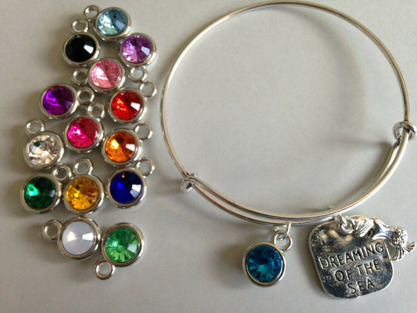 Mermaid Bracelet Adjustable Bangle Crystal Birthstone Month Charm Dreaming Sea - PalmTreeSky