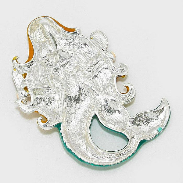 Mermaid Necklace Pendant Earrings Set Sea Life Chunky Unique Metal Beach Jewelry - PalmTreeSky