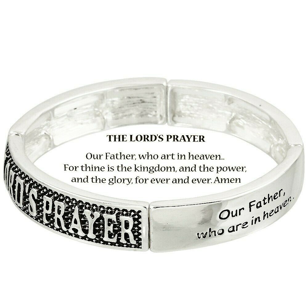 Lord's Prayer Bracelet Our Father Heaven Stretch Faith Religious Jewelry SILVER - PalmTreeSky