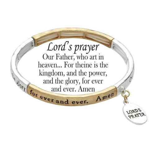 Lord's Prayer Bracelet Our Father Kingdom Stretch Believe Religious TWO TONE - PalmTreeSky