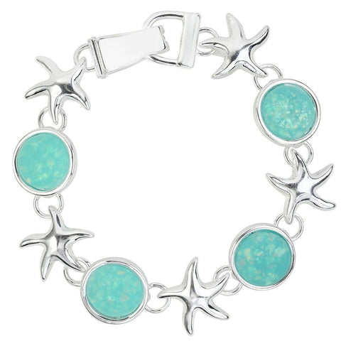 Magnetic Bracelet Starfish Starfish Ocean Plain Metal SILVER TURQUOISE Jewelry - PalmTreeSky
