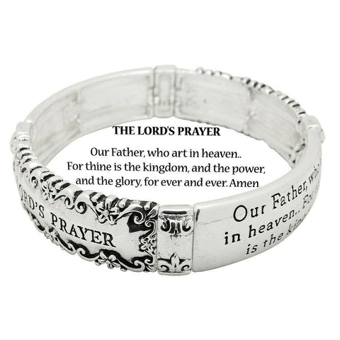 Lord's Prayer Bracelet Our Father Heaven Stretch Flower Religious Jewelry SILVER - PalmTreeSky