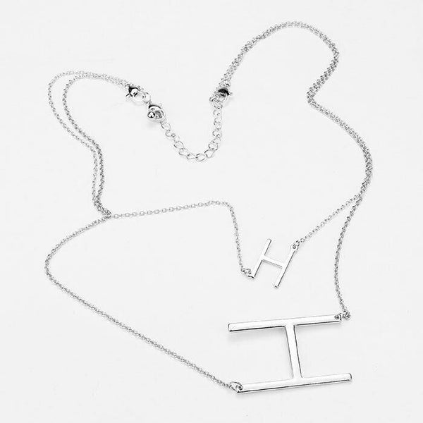 Initial Necklace Small Large Side Letter H Layered Monogram 2 Necklaces SILVER - PalmTreeSky