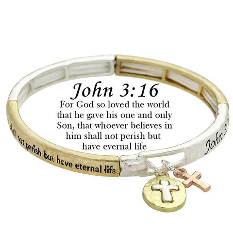 John 3:16 Bracelet For God So Loved the World Religious Message TWO TONE MULTI - PalmTreeSky