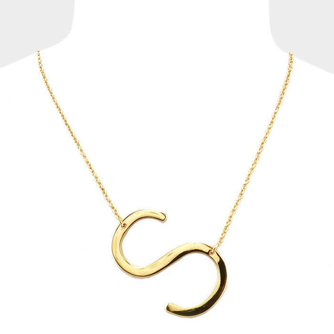 Initial Necklace Side Letter S Thin Large Monogram 1.75" Personalized Name GOLD - PalmTreeSky