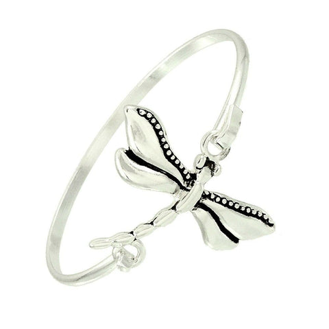 Dragonfly Bracelet Thin Bar Hinge Bangle Silver Plain Metal Beach Nature Simple - PalmTreeSky