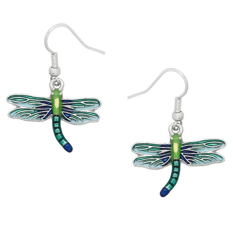 Dragonfly Earrings Painted Multi-color Metal Drop Dangle SILVER Bug Jewelry - PalmTreeSky