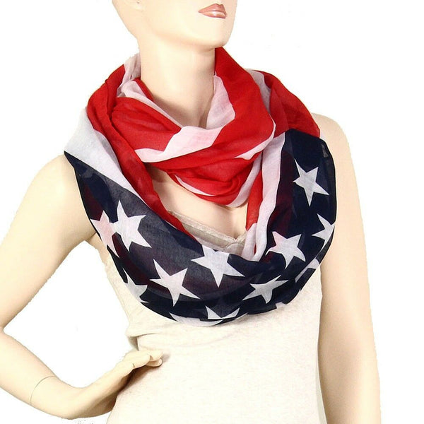 American Flag Scarf Lightweight Stars Stripes RED BLUE Circle Infinity USA - PalmTreeSky