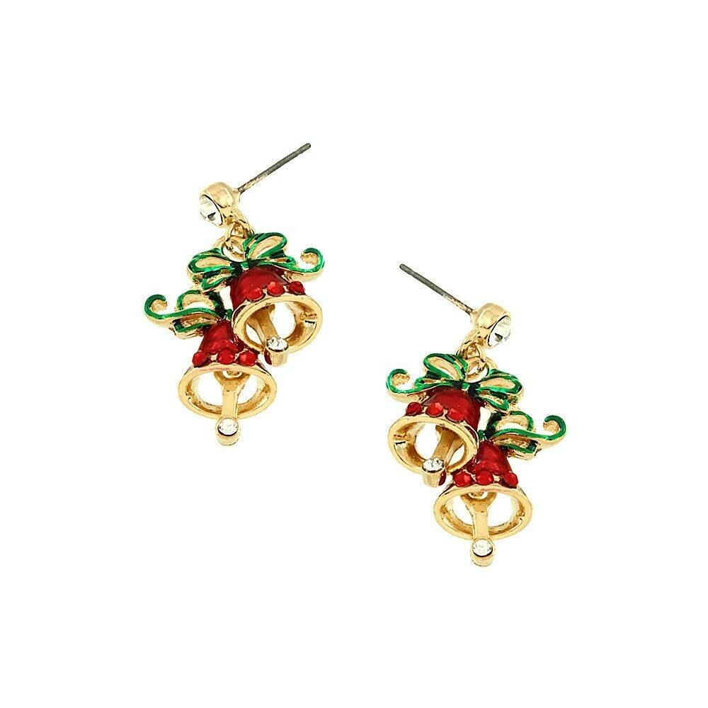 Christmas Earrings Bells Bow Stud Post Drop Holiday Party Gifts GOLD Jewelry - PalmTreeSky