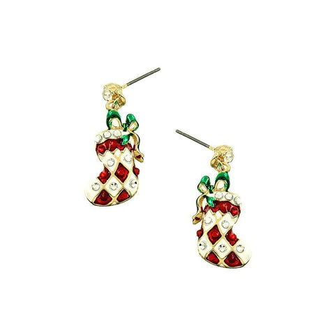 Christmas Earrings Santa Stockings Stud Post Holiday Party Gifts Crystal GOLD - PalmTreeSky