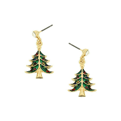 Christmas Tree Earrings Santa Claus Stud Post Holiday Party Gifts Crystal GOLD - PalmTreeSky