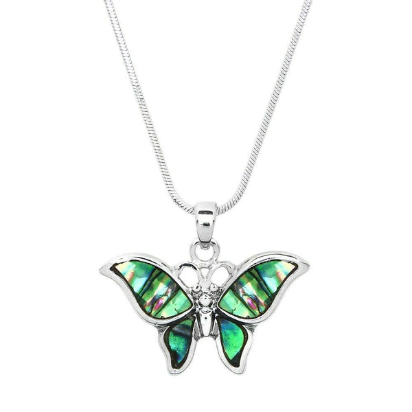 Butterfly Necklace Pendant Charm 29mm Beach Sea ABALONE SHELL SILVER Jewelry - PalmTreeSky