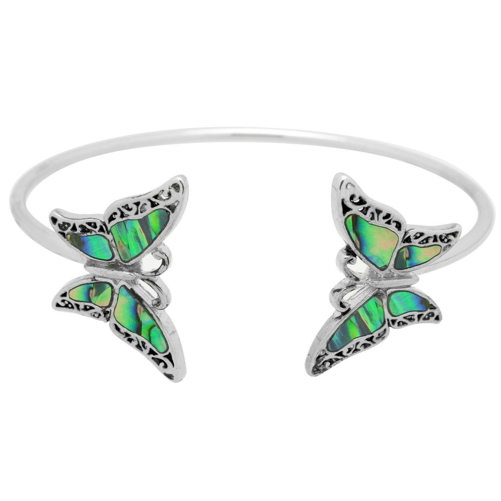 Butterfly Bracelet Thin Metal Cuff Bangle Plain Metal Abalone Shell Jewelry SLVR - PalmTreeSky