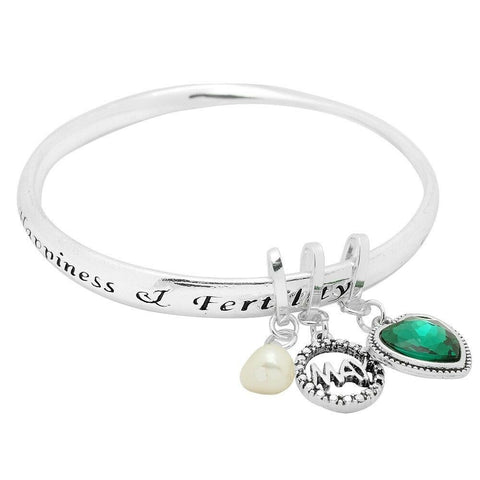 Birthstone Bracelet May Birthday Gift Inspirational Message Bangle Happiness - PalmTreeSky