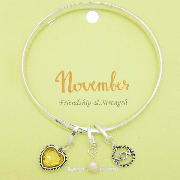 Birthstone Bracelet November Birthday Gift Inspiration Message Bangle Friendship - PalmTreeSky