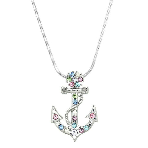 Anchor Necklace Small Pave Rhinestone Flower Sea Life Boat Nautical Jewelry MULT - PalmTreeSky