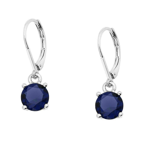 CZ Earrings 8mm Small Dainty Drop Leverback Cubic Zirconia SILVER BLUE Jewelry - PalmTreeSky