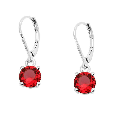 CZ Earrings 8mm Small Dainty Drop Leverback Cubic Zirconia SILVER RED Jewelry - PalmTreeSky