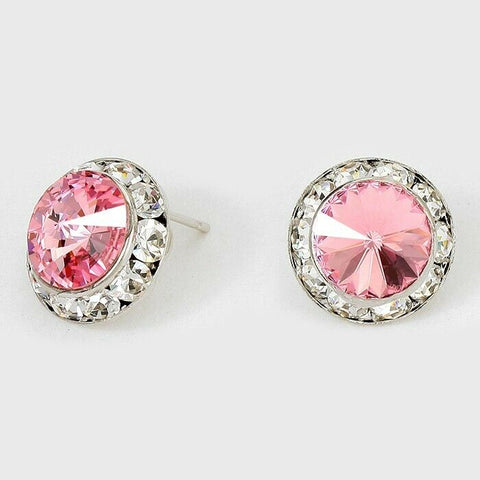 Crystal Stud Earrings Rivoli Austrian 5/8" Round Stud Post SILVER LTROSE Jewelry - PalmTreeSky