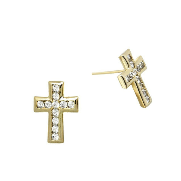 Cross Earrings Rhinestone Faith Hope Love Religious Pray 1/2" Stud Post GOLD - PalmTreeSky