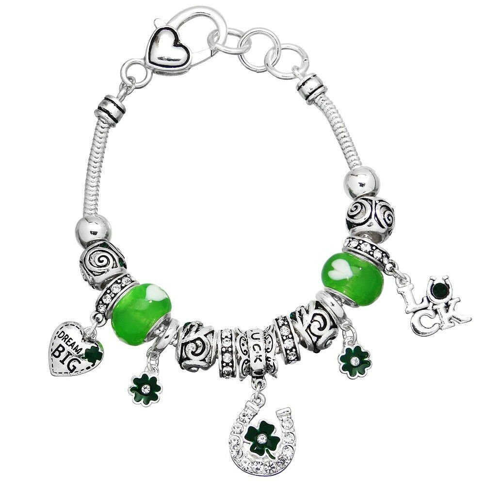 Clover Bracelet Luck Theme Sliding Horseshoe Dream Big Four Leaf Irish Celtic - PalmTreeSky