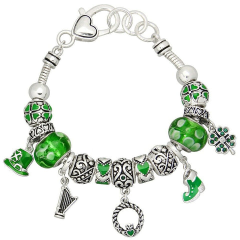 Clover Bracelet Multi Bead Leaf St Patricks Irish SILVER Claddagh Celtic Jewelry - PalmTreeSky