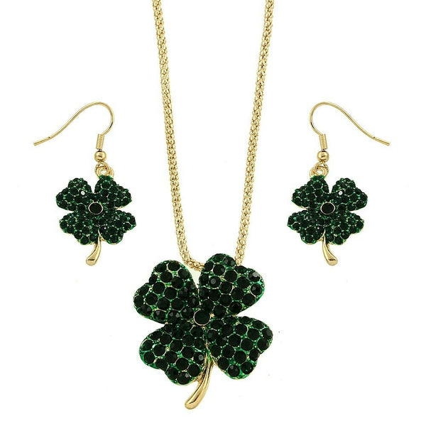 Clover Necklace SET Four Leaf Shamrock Luck Irish Pendant St Patricks GOLD - PalmTreeSky