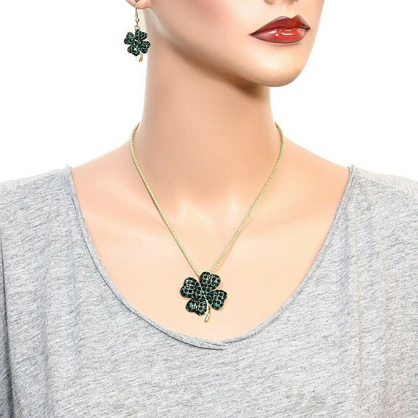 Clover Necklace SET Four Leaf Shamrock Luck Irish Pendant St Patricks GOLD - PalmTreeSky