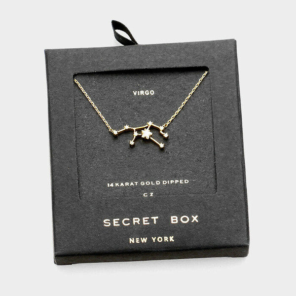 Secret Box Zodiac Necklace Tiny Pendant VIRGO Sign Celestial 14k Gold Dipped - PalmTreeSky