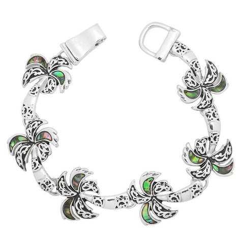 Palm Tree Bracelet Chain Link Magnetic Closure Clasp SILVER Abalone Sea Life - PalmTreeSky