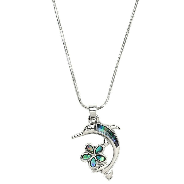 Dolphin Flower Necklace Sea Life Pendant Charm ABALONE SHELL SILVER Tropical - PalmTreeSky