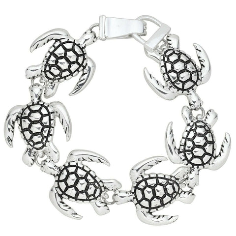 Magnetic Bracelet Sea Turtle Metal SILVER Ocean Swim Shell Sand Fish Jewelry - PalmTreeSky