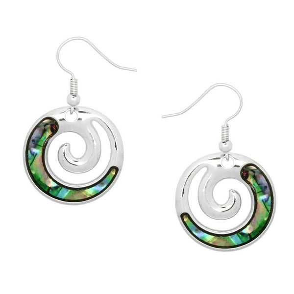 Abalone Shell Earring Circle Swirl Wave Plain Metal Surf Ocean Jewelry SILVER - PalmTreeSky